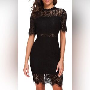 Women's Elegant High Neck Short Sleeves Lace Cocktail Party Dress